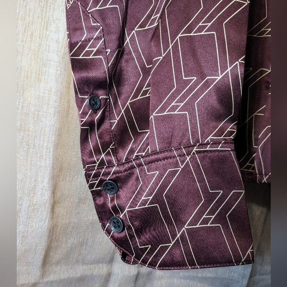 rag & bone Burgundy Long Sleeve Geometric design Silk Blouse Sz S - Picture 3 of 8